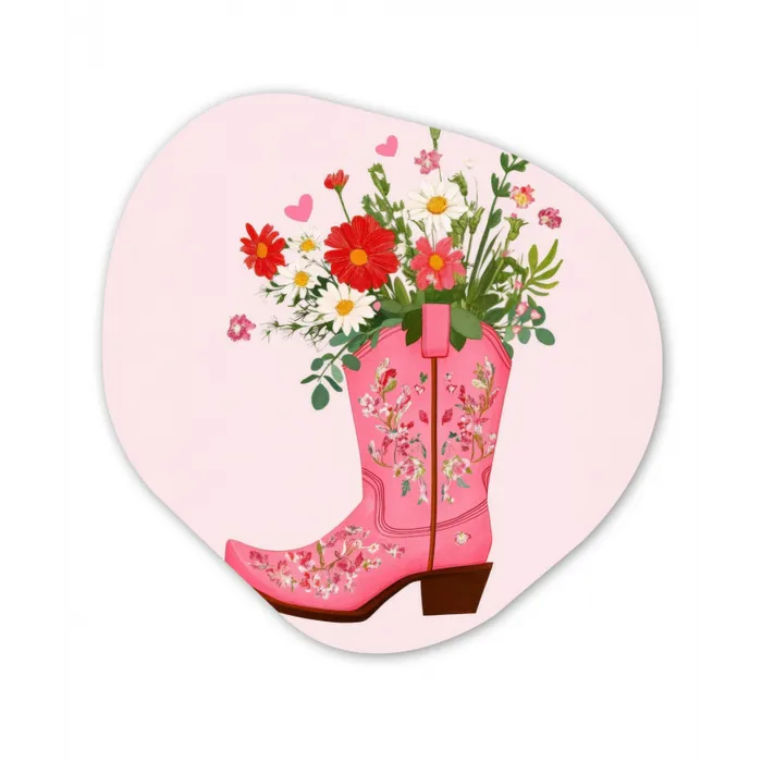 Cowboylaarzen - Roze - Boeket - Bloemen Wandcirkel Organisch Aluminium middel -3d