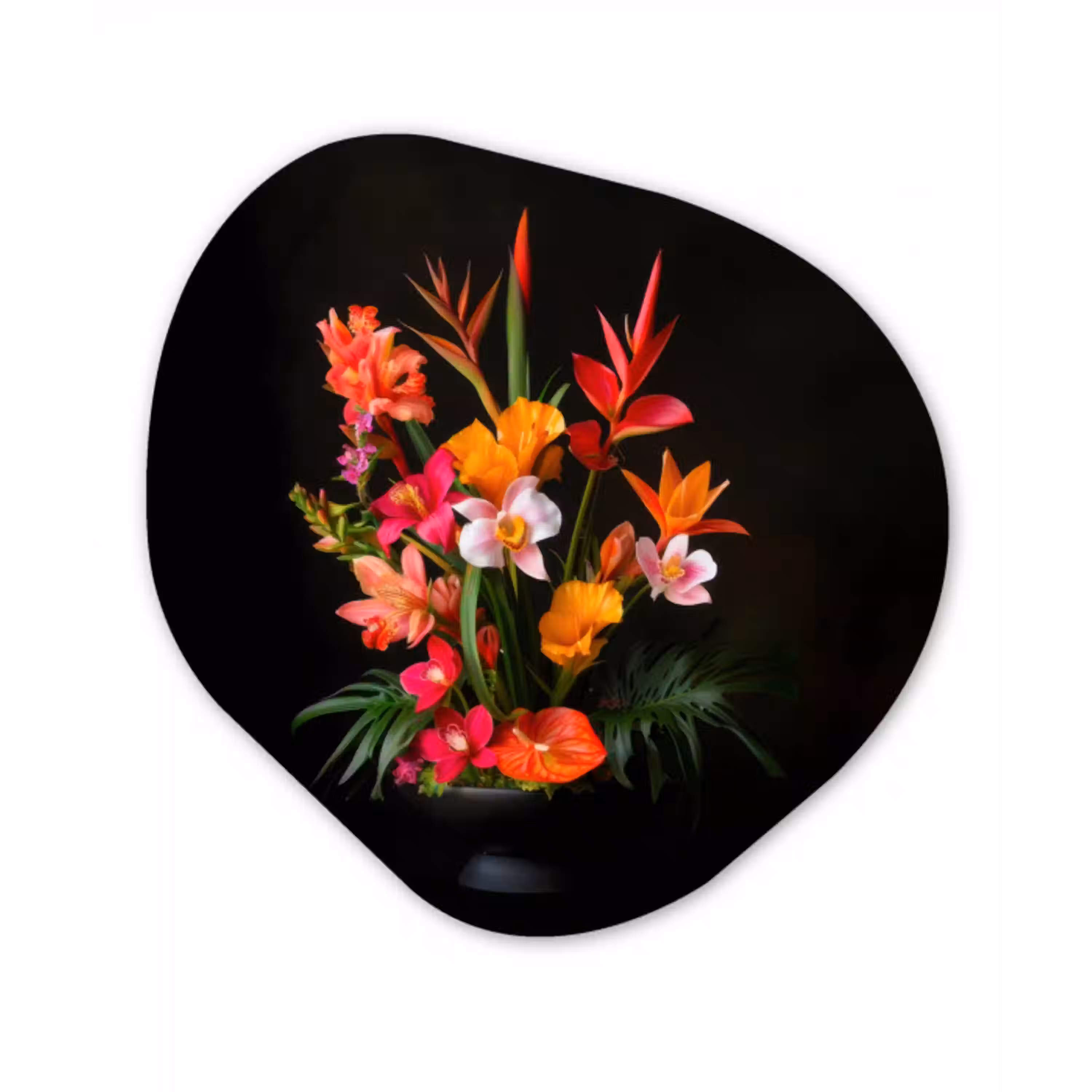 Boeket - Bloemen - Exotisch Wandcirkel Organisch Aluminium middel -3d