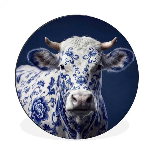 Muurcirkel aluminium Koe - Delfts - Blauw - Artistiek