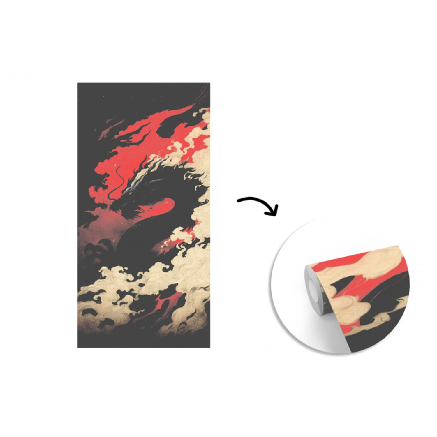 Zwarte draak - Rookwolken - Rood fotobehang vinyl groot -3d