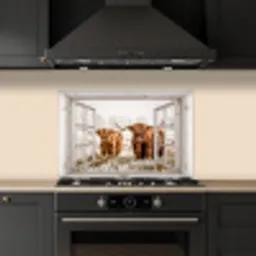 Doorkijk - Schotse hooglander - Dieren keuken achterwand spatscherm klein -sfeer1