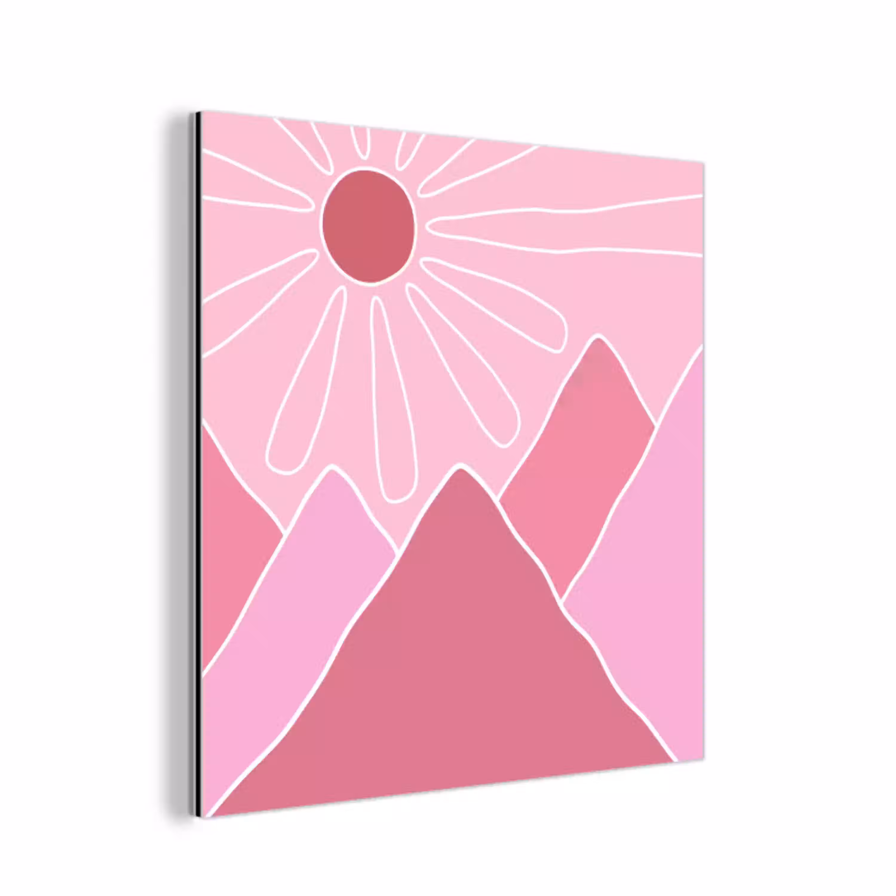 Zon - Bergen - Natuur - Abstract - Roze aluminium wit klein -3d