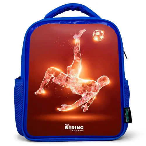 Rood gloeiende voetballer in actie Kinderrugzak - Blauw middel -3d