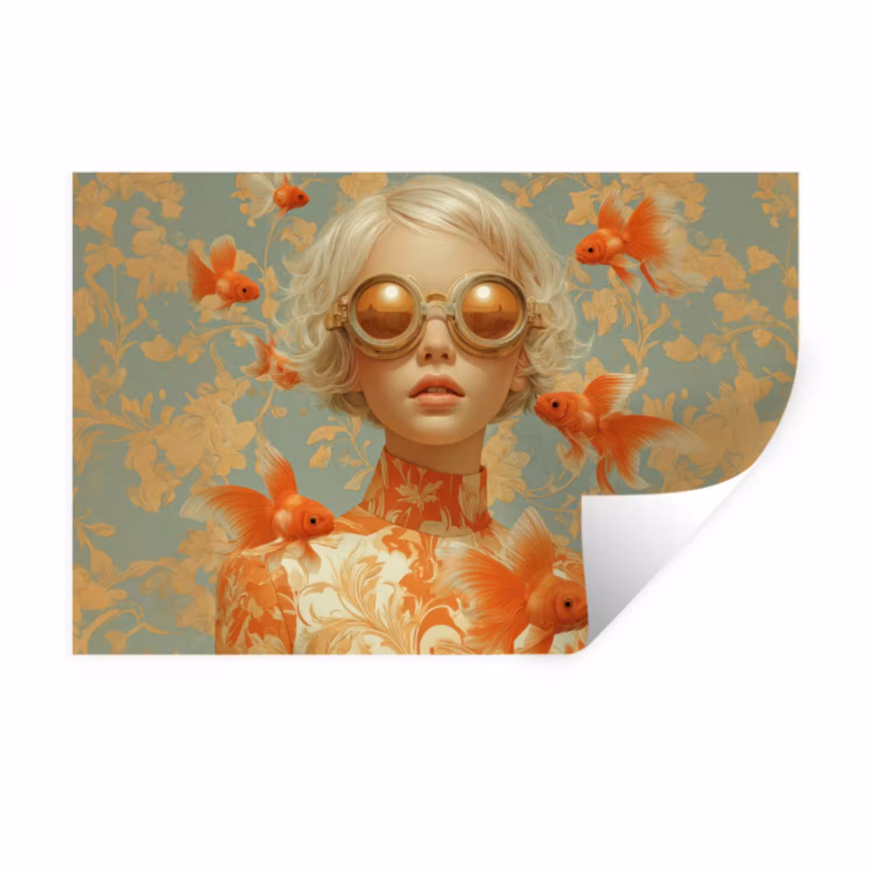 Goudvissen - Oranje - Vrouw - Blond Muursticker klein -3d