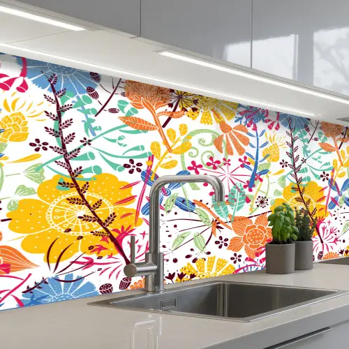 Bloemen - Planten - Regenboog - Patronen keuken achterwand 2 middel 871 -3d_schuin