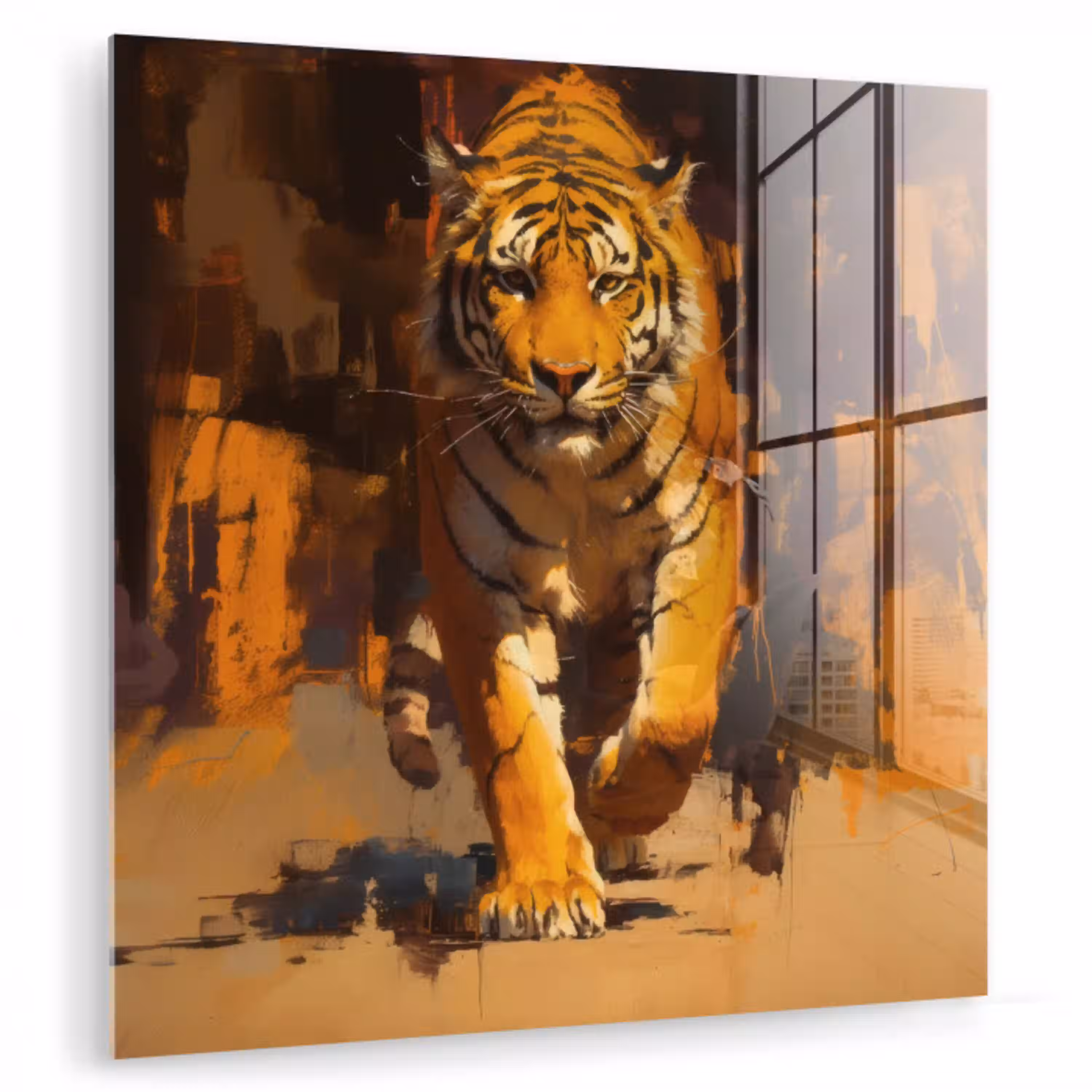 Tijger - Geschilderd - Oranje - Penseelstreken plexiglas 5mm klein -zzzproduct_nieuw