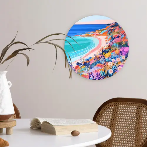 Bloemenweide - Zee - Zomers Wandcirkel kunststof plaat 5mm dik klein -sfeer4