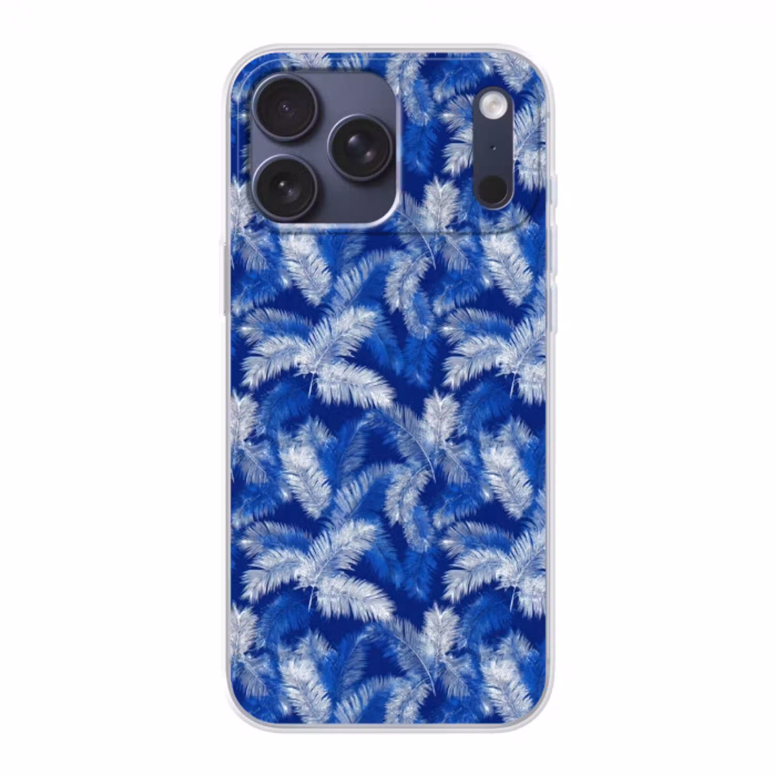 Palmblad - Patroon - Blauw Telefoonhoesje iPhone 17 Pro Max klein 879 -3d