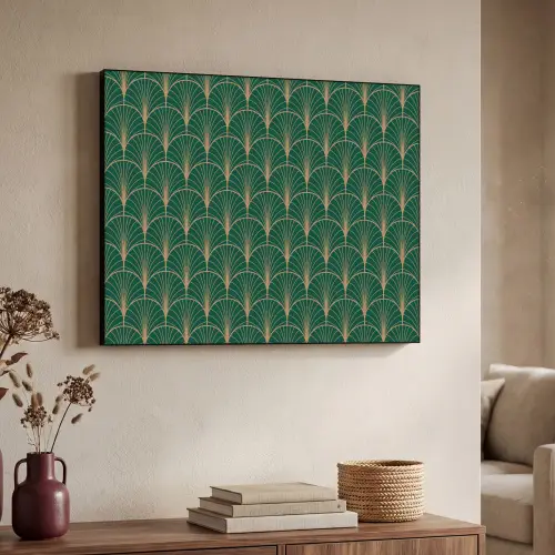 Patroon - Groen - Goud - Symmetrisch Textielframe zwart klein 947 -sfeer3