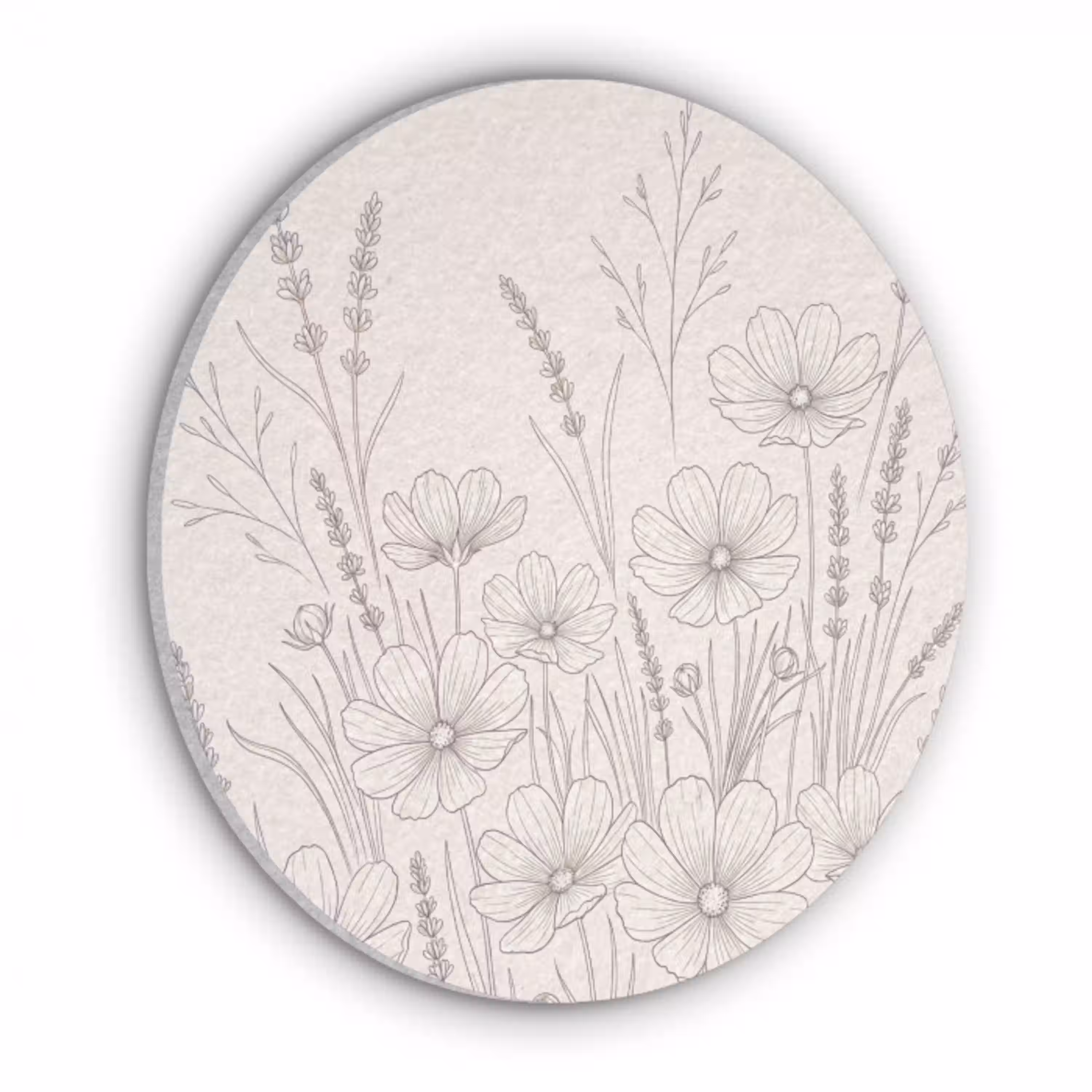 Minimalistisch - Modern - Bloemen - Beige Akoestische PET Vilt - Rond klein -3d