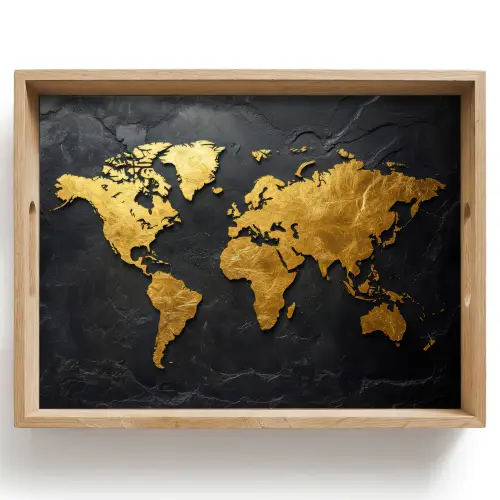 Wereldkaart - Goud - Steen Dienblad Rechthoek middel -z3d_shopping