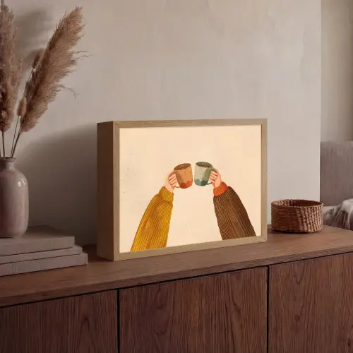 Illustratie - Mokken - Proosten - Bruin Light Box met batterij (Wandlamp) middel -sfeer2