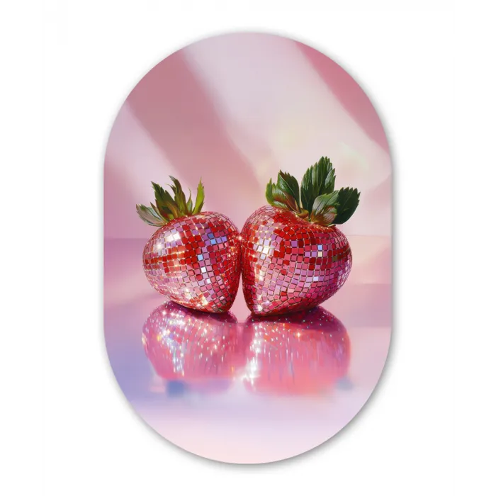 Disco - Fruit - Glitter - Strawberry Wandcirkel Ovaal Forex klein -3d