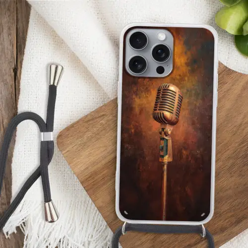 Microfoon - Bruin - Klassiek Hoesje iPhone 16 Pro Max met koord klein -sfeer4