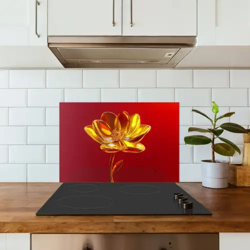 Bloem - Goud - Glazen keuken achterwand spatscherm klein -sfeer2