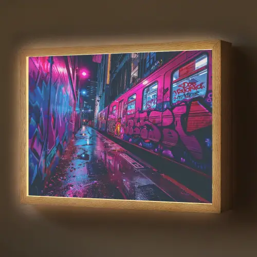 Stad - Neon -  Nacht - Roze - Graffiti Light Box met batterij (Wandlamp) middel -z3d_website