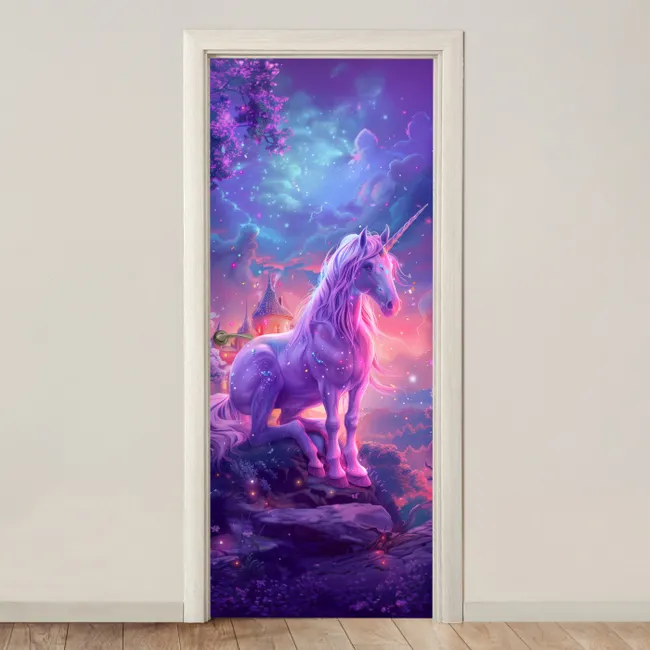 Deursticker - Eenhoorn - Fantasy - Kasteel - Meisje - Paars - Roze
