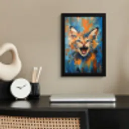 Kat - Kleurrijk - Oranje - Blauw fotolijst zwart zonder passe partout klein -sfeer1
