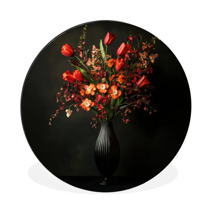 Bloemen - Takken - Boeket Wandcirkel aluminium klein -3d