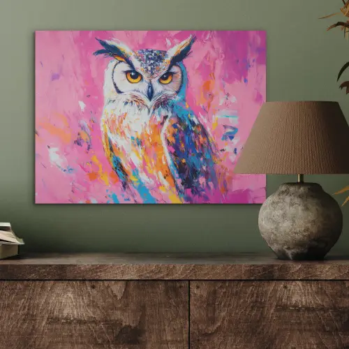 Uil - Roze - Blauw - Verf - Abstract PET vilt klein -sfeer2