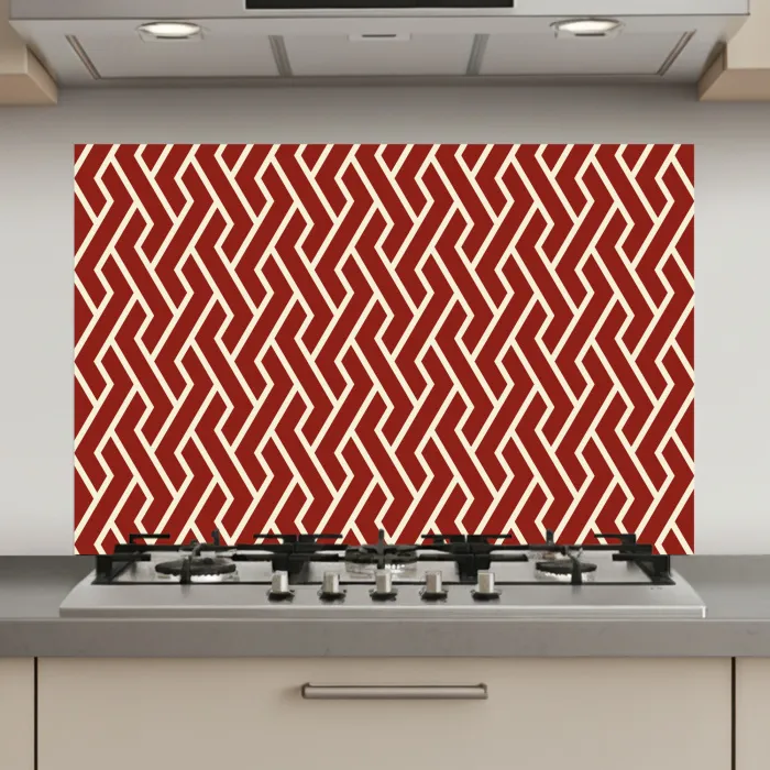 Rood - Beige - Patroon - Lijnen keuken achterwand spatscherm klein 900 -3d_website
