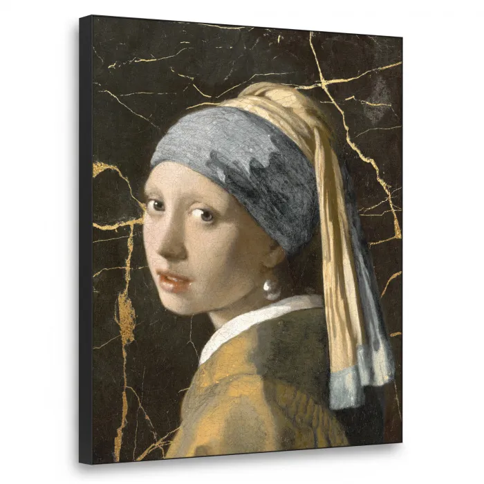 Meisje met de parel - Johannes Vermeer - Goud Textielframe zwart klein -3d