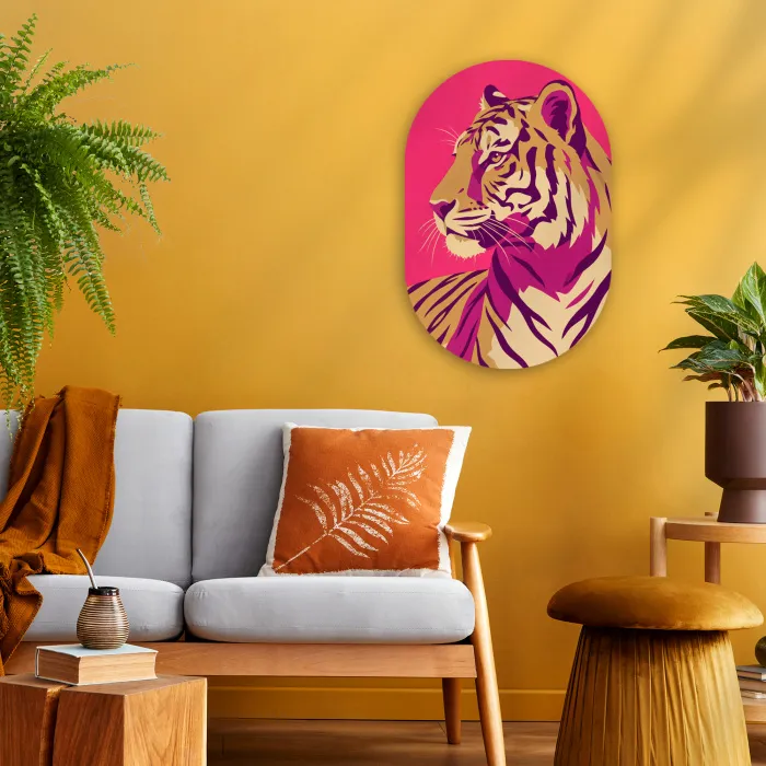 Tijger - Modern - Neon Wandcirkel Ovaal Forex klein -sfeer4