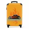 Bruine auto met gele vlammen Koffer - NBS - Handbagage middel -productfoto_recht