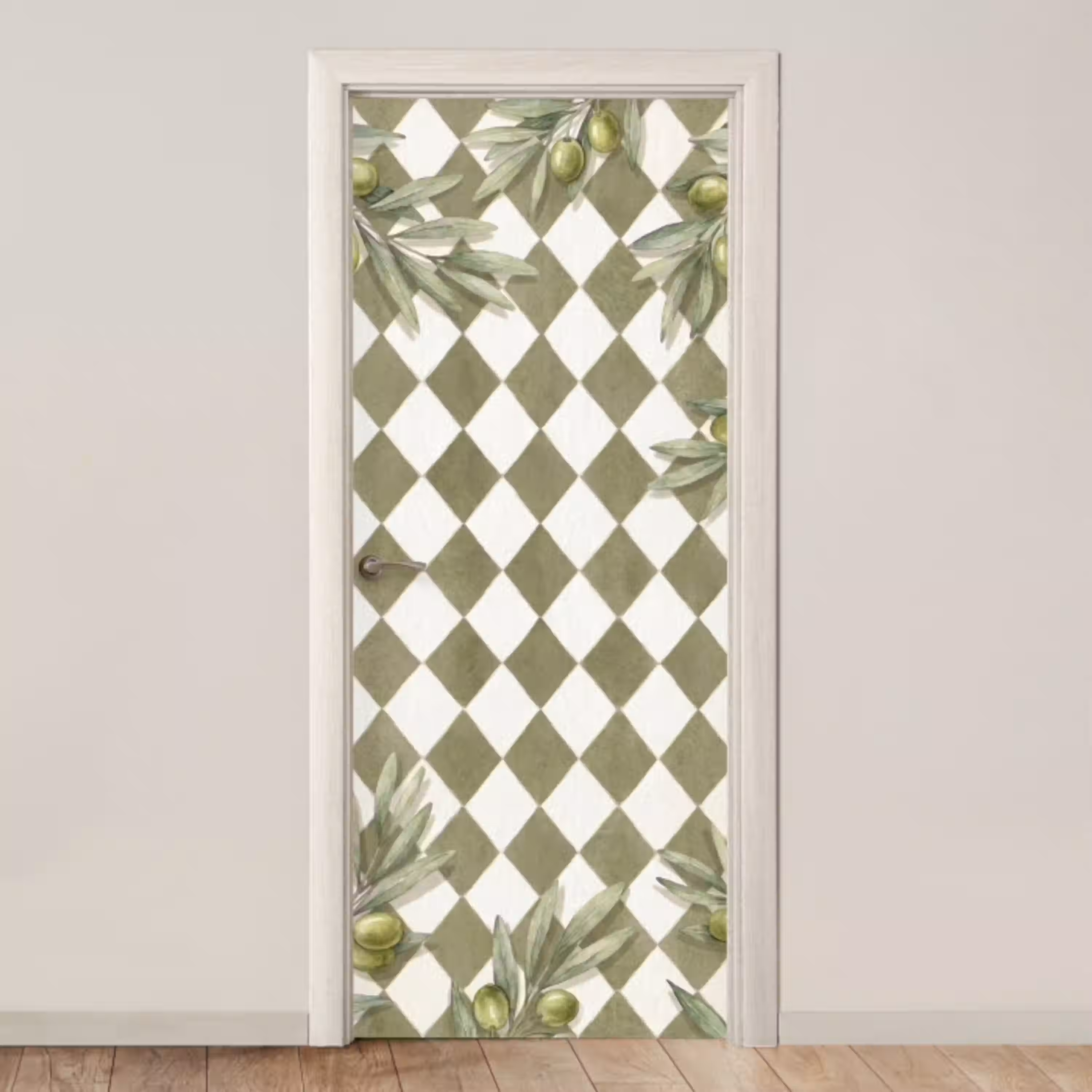 Plant - Olijftakken - Waterverf - Mediterraan - Groen deurposter klein -3d_beige