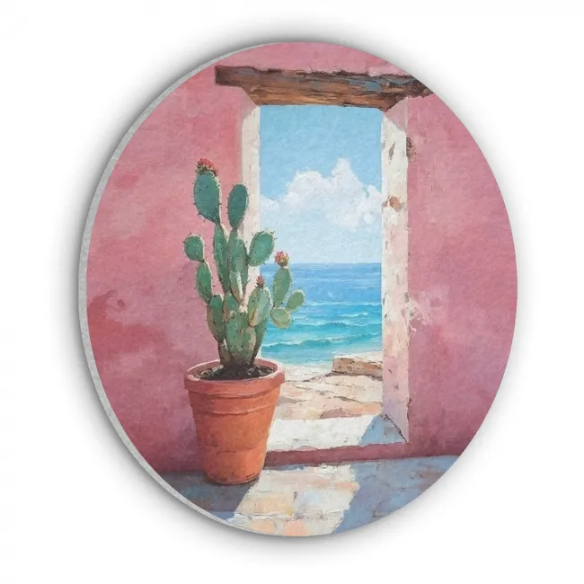 Zee - Roze - Cactus Akoestische PET Vilt - Rond klein -3d