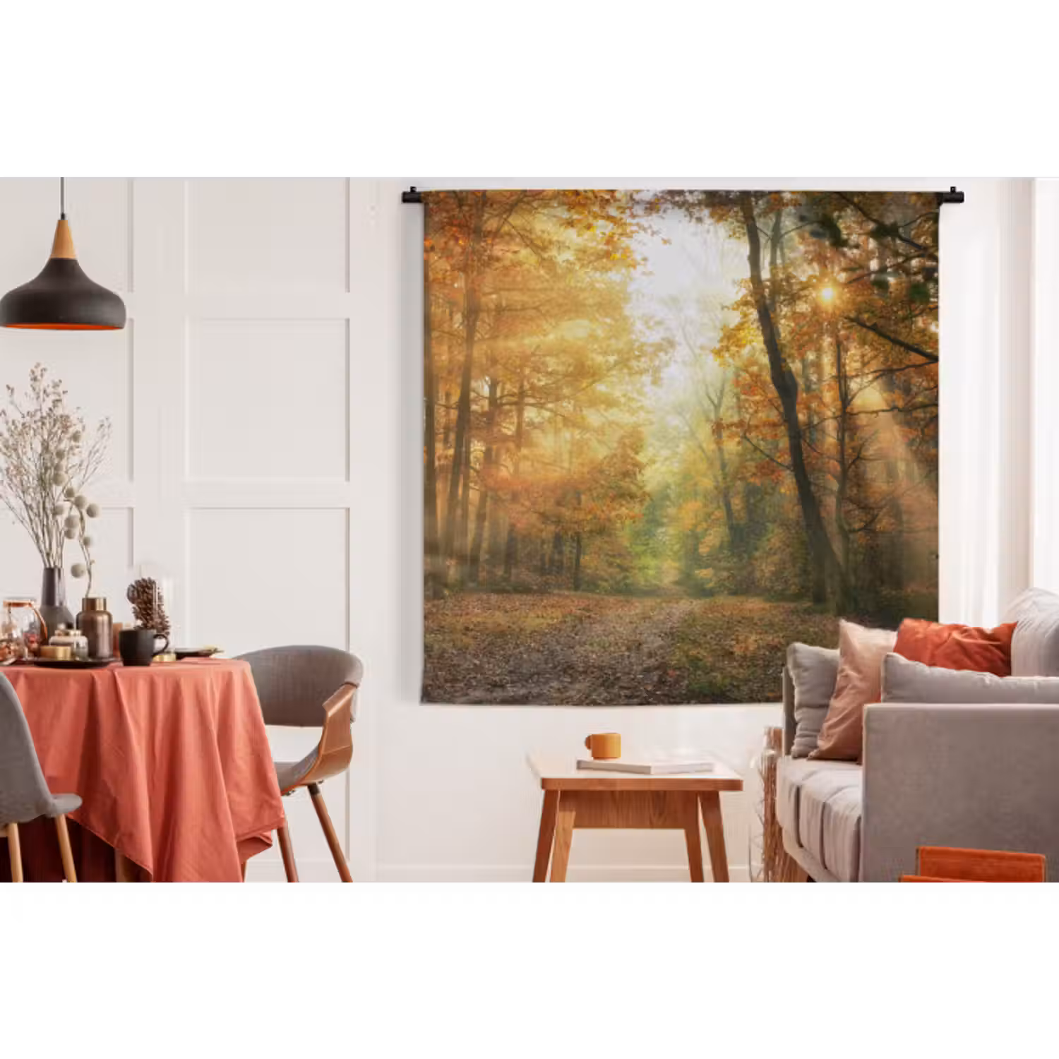 Wandteppich - Wald - Herbst - Sonne - Landschaft - Natur - Bäume - Laub