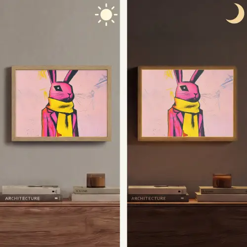 Abstract - Konijn - Sjaal - Geel Light Box met batterij (Wandlamp) middel -sfeer3