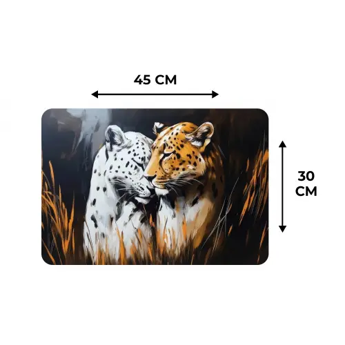 Luipaard - Oranje - Wit - Gras Placemat vinyl groot -specs