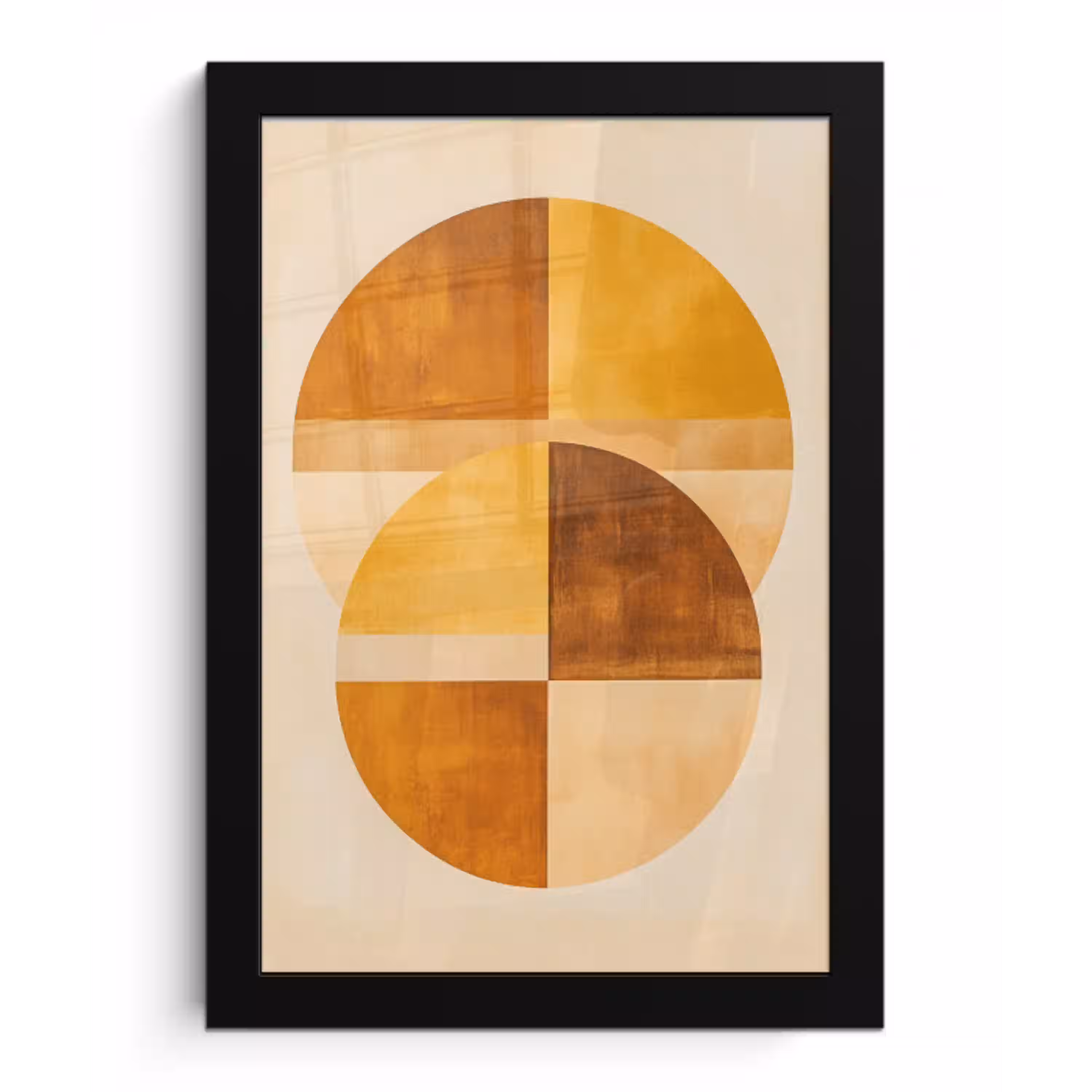 Cirkels - Geel - Minimalistisch fotolijst zwart zonder passe partout klein -3d