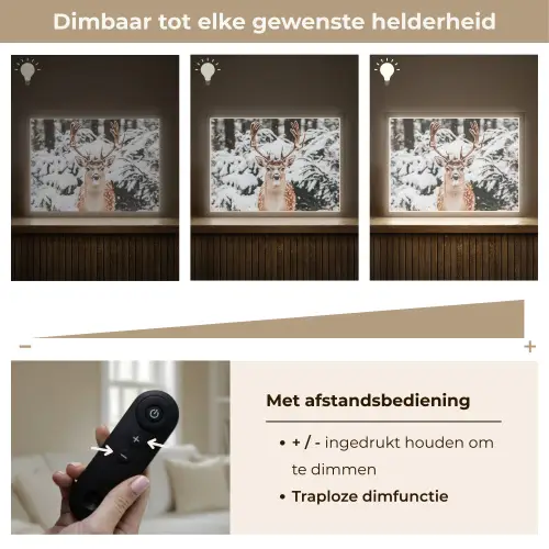 Hert - Sneeuw - Winter - Bos - Dieren Light Box met batterij (Wandlamp) middel -USP_dimbaarNL