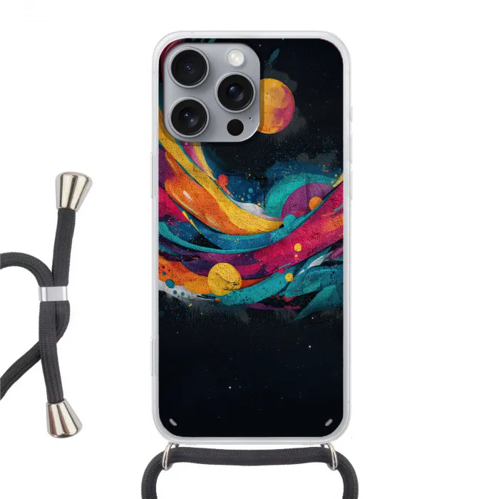 Banen - Golven - Kleurrijk - Abstract Hoesje iPhone 16 Pro Max met koord klein -3d