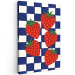 Geblokt - Blauw - Aardbeien Tuinposter op houten frame 2 cm dik middel -3d