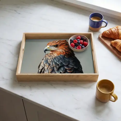 Vogel - Realistisch - Veren - Bruin Dienblad Rechthoek middel -sfeer2