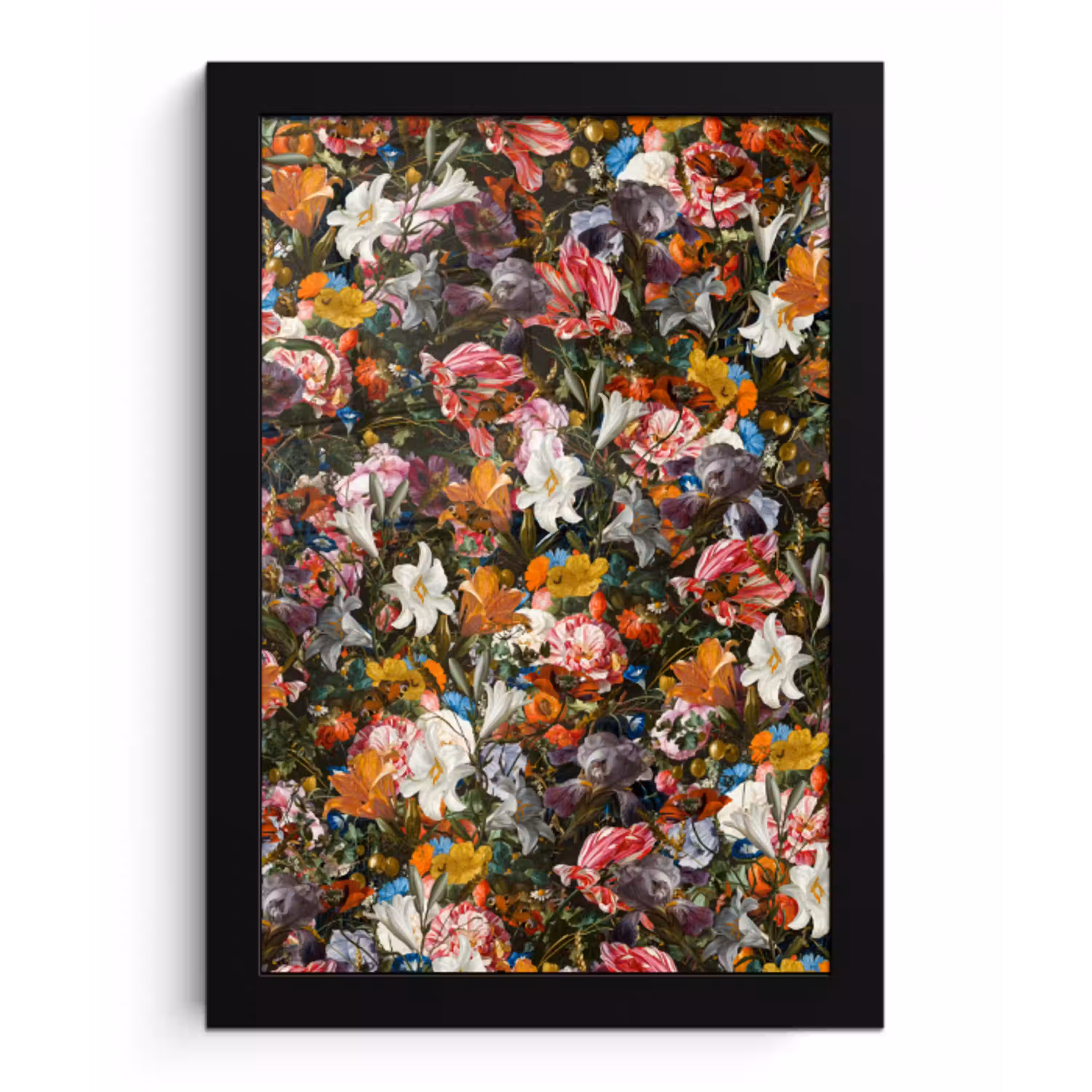 Bloemen - Vlinder - Design - Kunst - Abstract - Schilderij - Oude meesters fotolijst zwart zonder passe partout klein -3d