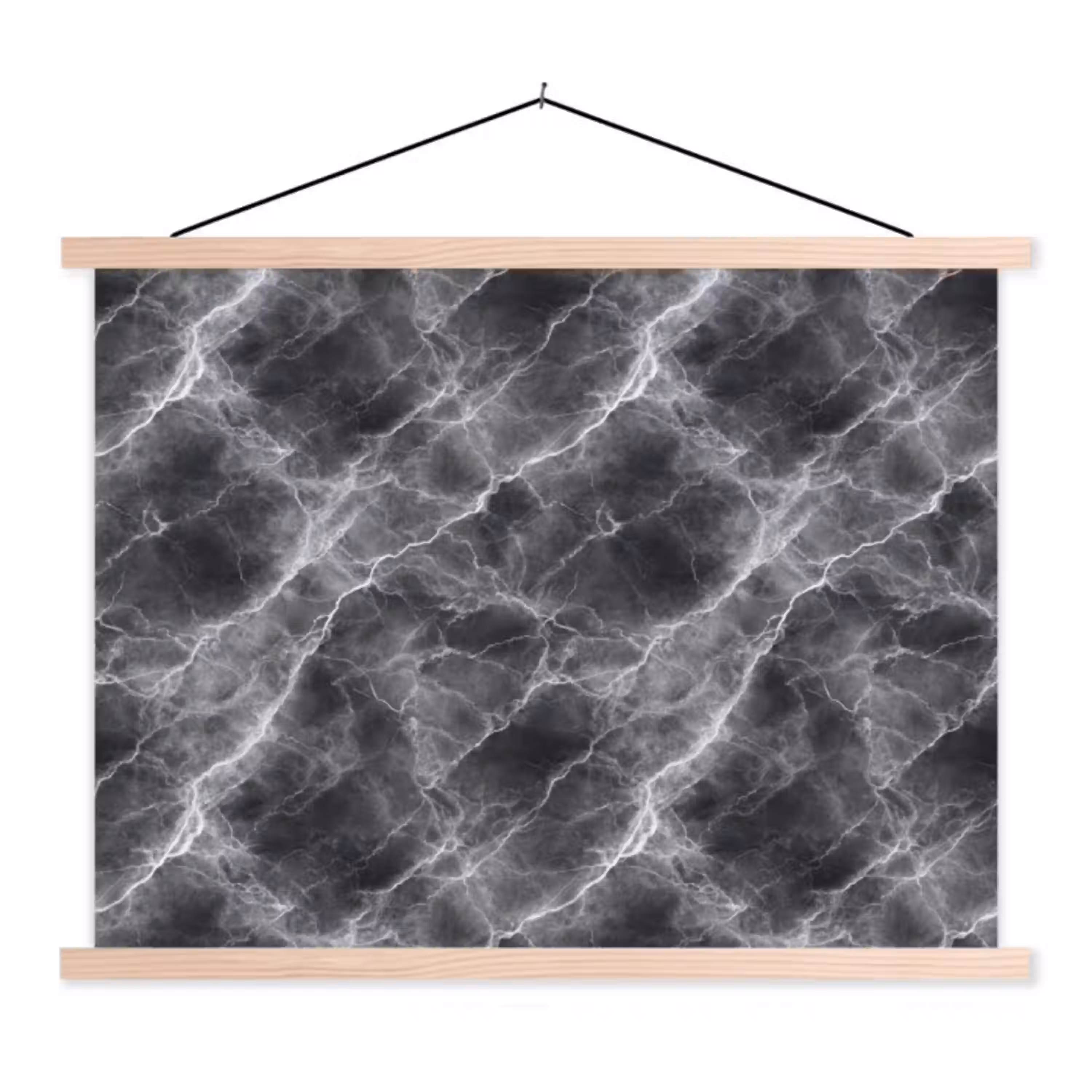 Donkergrijs - Bliksem - Marmer textielposter latten blank klein 122 -3d