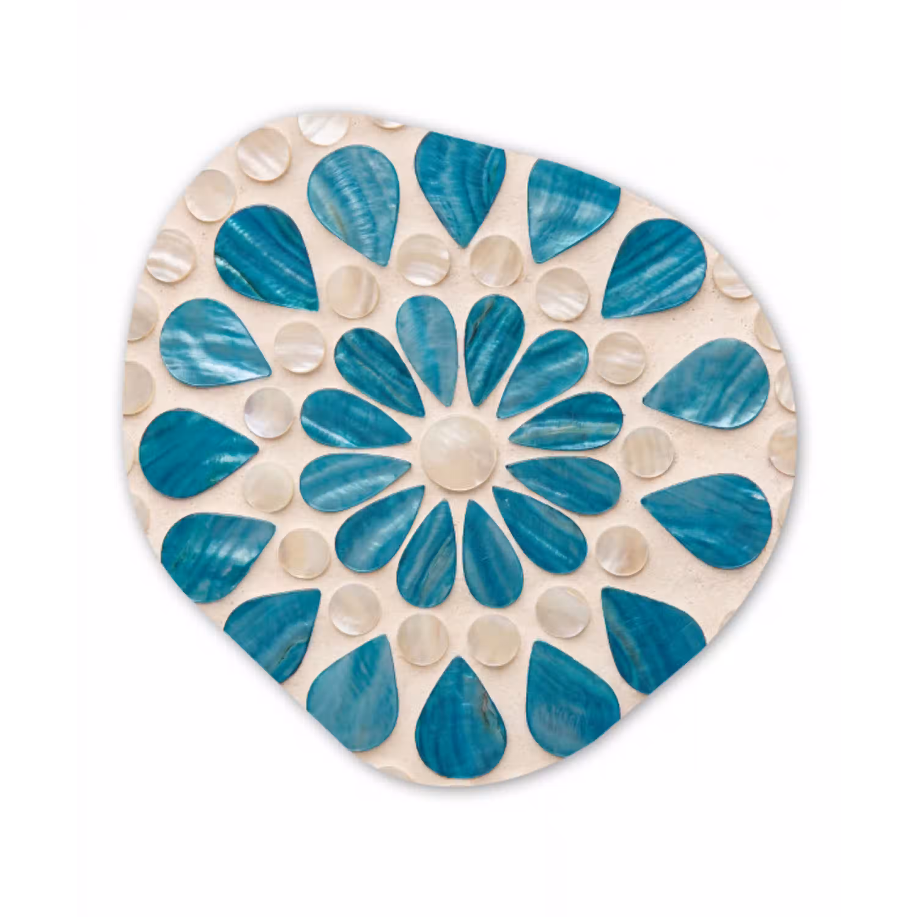 Patroon - Mozaïek - Schelpen - Abstract - Turquoise Wandcirkel Organisch Aluminium middel -3d