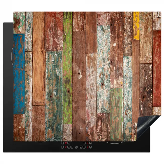 Kleurrijk Verweerd Hout Inductie beschermer vinyl 3mm middel -3d