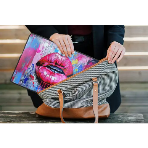 Graffiti - Lippen - Felroze - Geschilderd laptophoes neopreen klein -tas