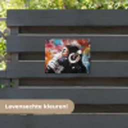Aap met Koptelefoon tuinposter los doek klein -sfeer3