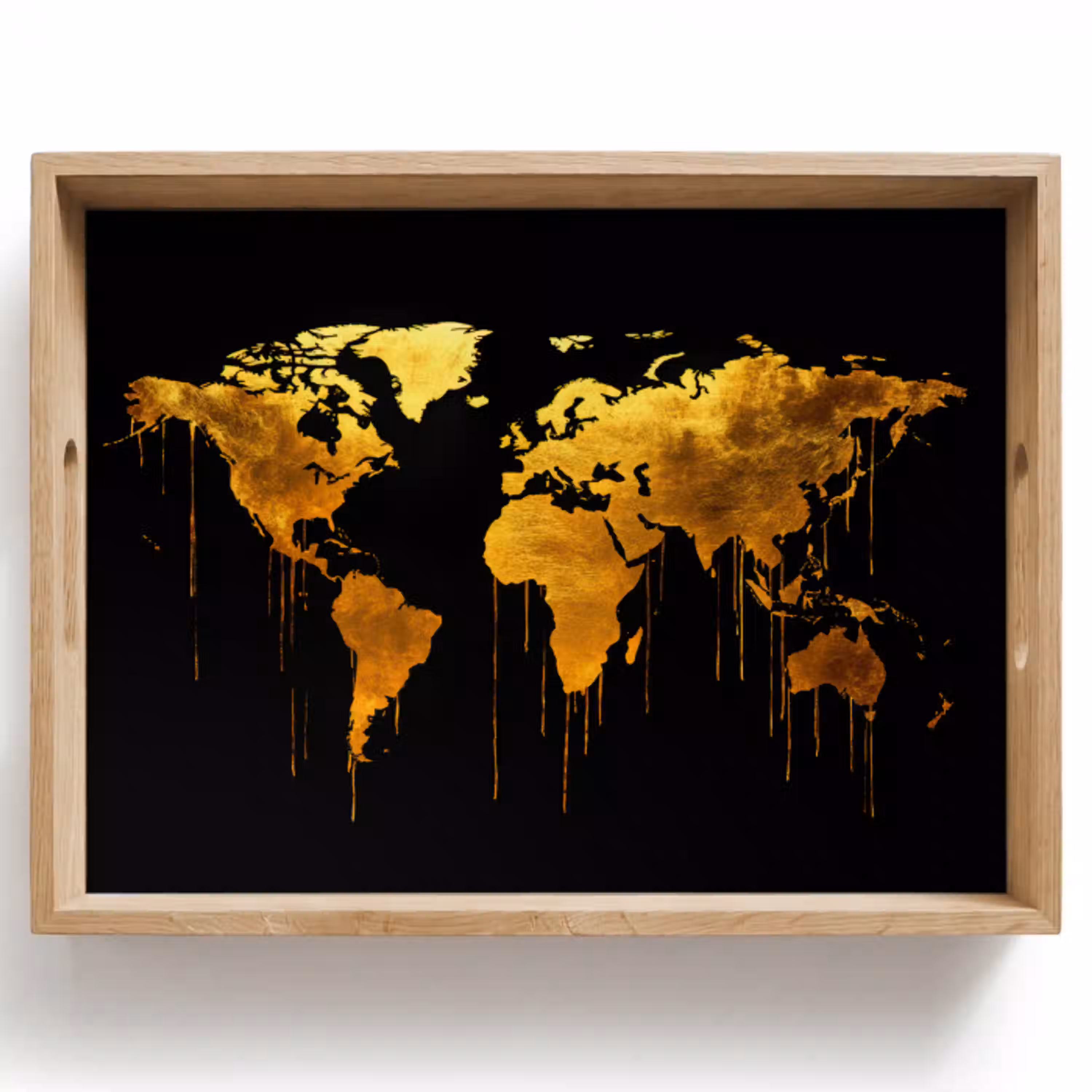 Wereldkaart - Goud - Druipen - Zwart Dienblad Rechthoek middel -z3d_shopping