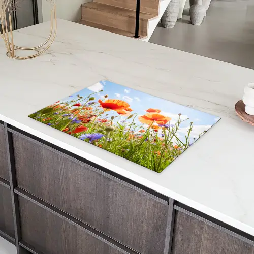 Bloemen - Klaproos - Lente - Natuur - Rood - Blauw Inductie beschermer vinyl 3mm klein -sfeer8