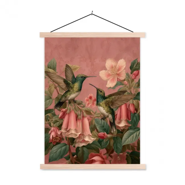 Schoolplaat - Kolibries - Bloemen - Groen - Roze