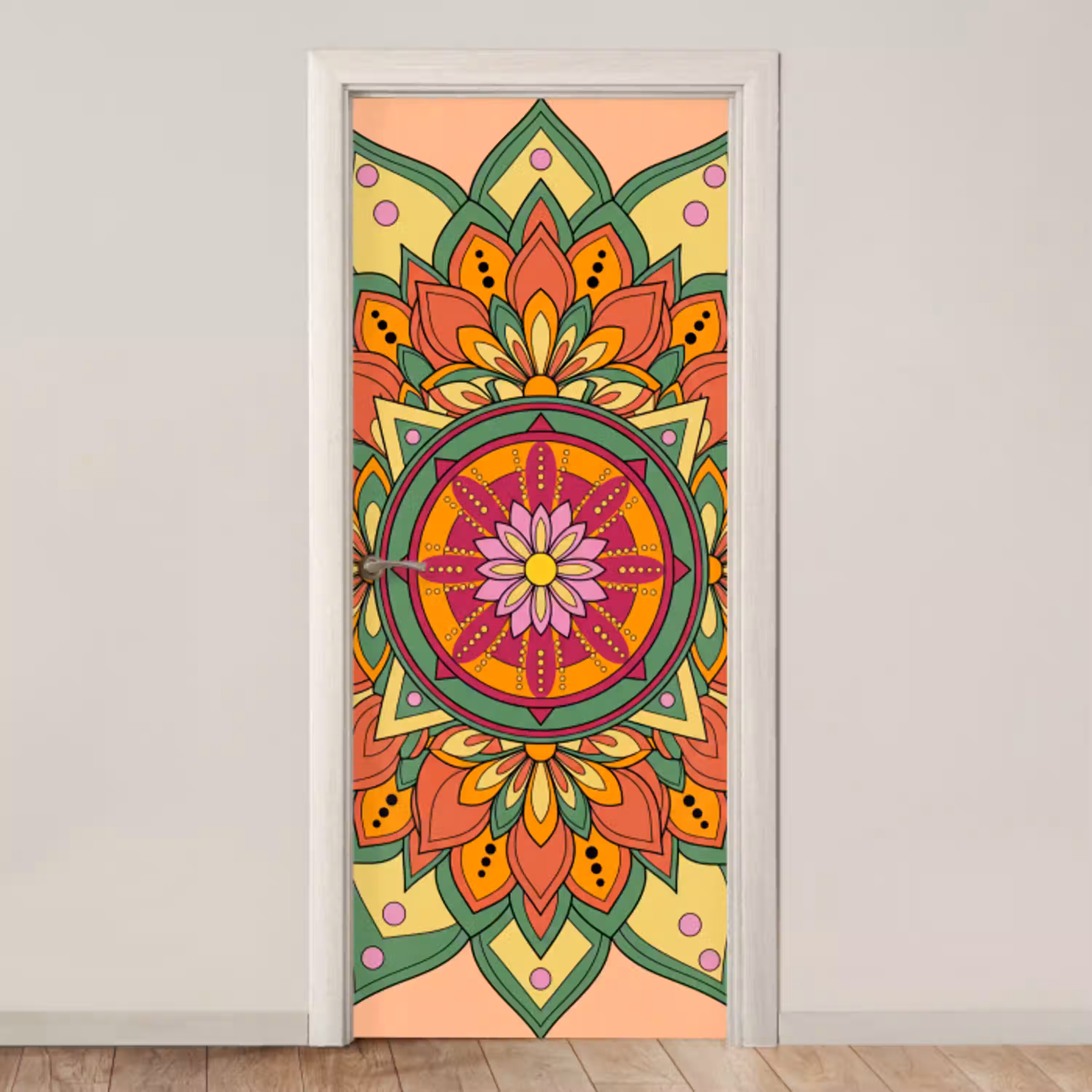 Mandala - Bloemen - Abstract - Kleurrijk deurposter klein -3d_beige