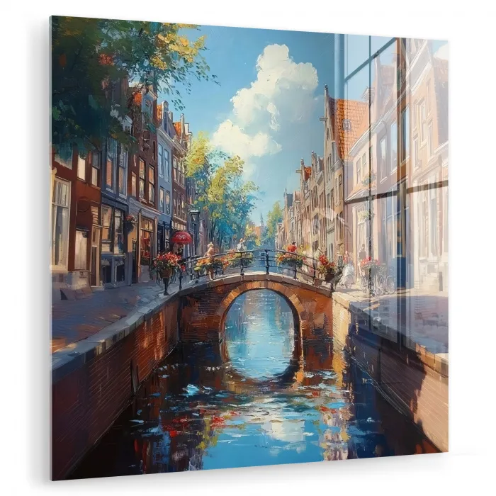Stad - Gracht - Zon - Fietsen plexiglas 5mm klein -zzzproduct_nieuw