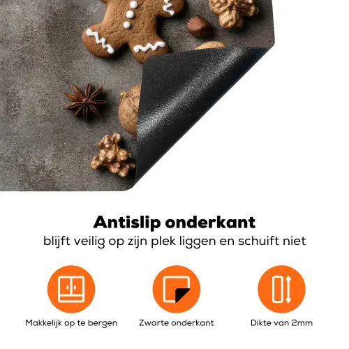 Winter - Kerst - Beton - Gingerbread man Inductie beschermer vinyl 3mm klein -zzzzzzz-td-onderkant